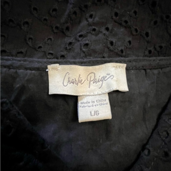 CHARLIE PAIGE, BLACK, COTTON EYELET SUNDRESS. V-NECK. SIZE L - Picture 6 of 7